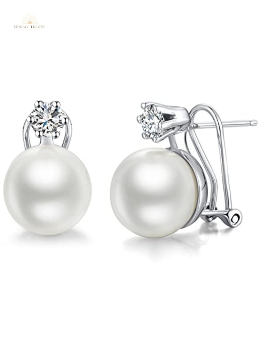 925 Sterling Silver Pearl Stud Earrings for Women 8mm Hypoallergenic